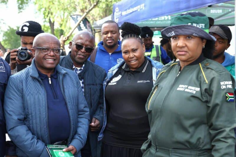 Executive Mayor of the City of Johannesburg Dada Morero, e-Government Head of Department Masabata Mutlaneng, and the Deputy Minister of the Department of Forestry, Fisheries, and the Environment Bernice Swarts at Marlboro Community Hall during the launch of the e-waste recycling pilot project on October 21, 2025. Photo: Supplied