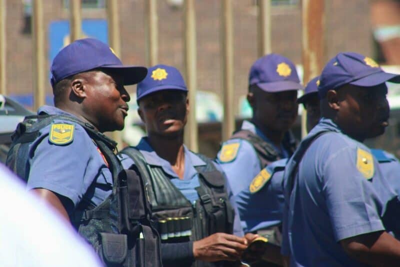 High police visibility at the Alexandra Police Station during residents’ march in Alexandra on October 8, 2025.