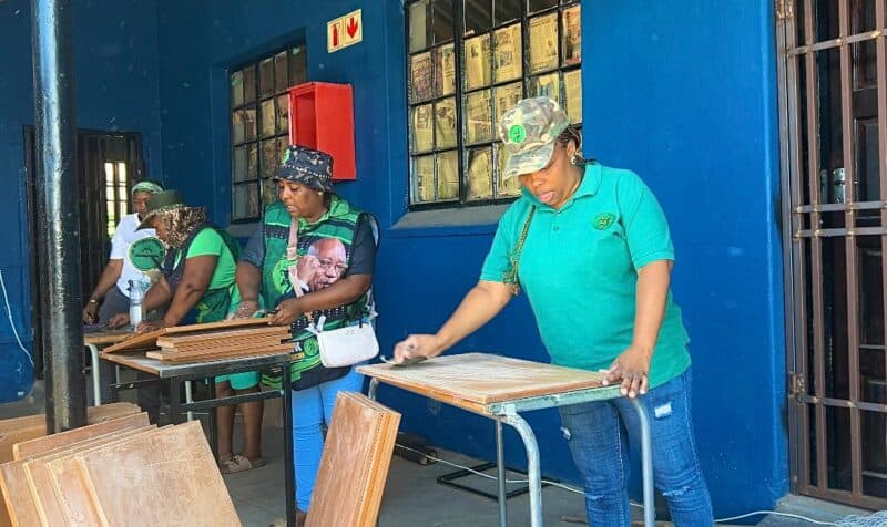 To ease learning disruptions and bullying at Alex High, MK Party members stepped in to repair broken furniture.