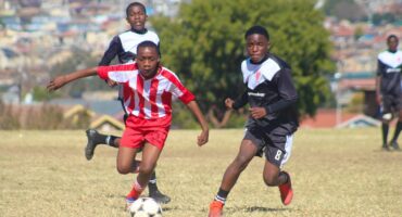Phuthaditjhaba’s Pule Phafane and Black Poison’s Karabo Mabuza during their match at the Altrec Sports Complex in Alexandra on June 6, 2026. Photo: Itumeleng Maloka