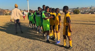 Players from LRC FC and Gunners FC exchange handshakes before going head to head in a tough ANLFA U15 clash at the Altrec Sports Complex in Alexandra on June 14, 2026. Photo: Itumeleng Maloka