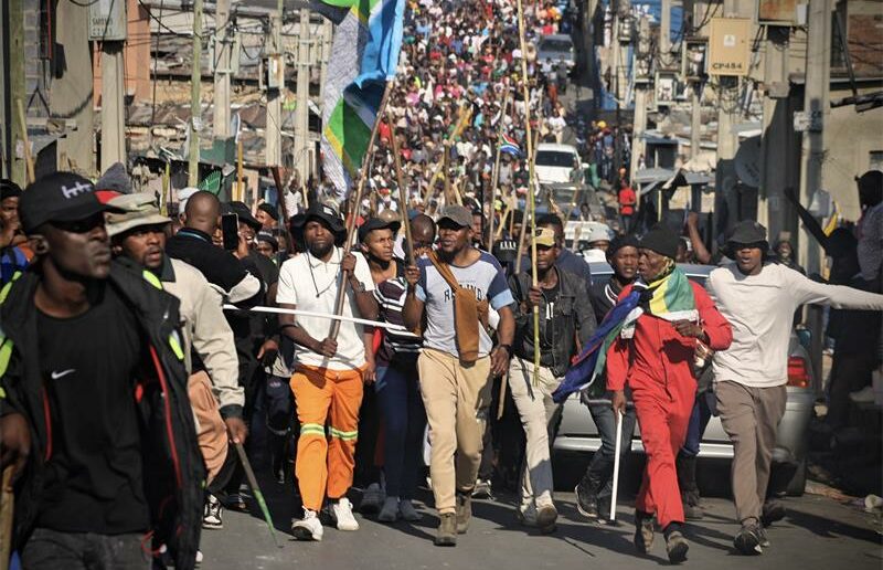 Residents march through 15th Avenue as they head to the police station in Alexandra on June 30, 2026. Photo: Itumeleng Maloka