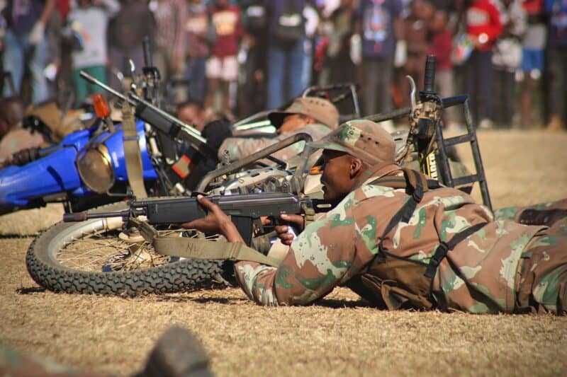 The military conducts a military drill to show Alex residents how they deal with enemies during a Mandela Day event in Alexandra on July 18, 2026. Photo: Itumeleng Maloka