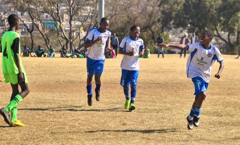 Alex Royal Tigers’ players celebrate their fourth goal during a match against Alex Winter Rose at the Altrec Sports Complex on August 2, 2026.