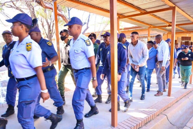 Police officers at East Bank High during the school search operation in Alexandra on August 19, 2026. Photo: The Gauteng Department of Education/ Facebook
