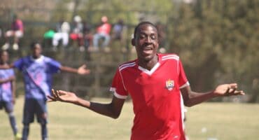 Ndalama Ntshane celebrates after scoring and putting the final nail on Blue Aces coffin during their clash at Altrec Sports Complex on August 29, 2026. Photo: Itumeleng Maloka