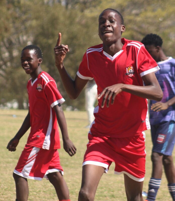 Ndalama Ntshane celebrates after netting Loyo Stars' fourth goal against Blue Aces during their Alexandra Northrand Local Football League clash at Altrec Sports Complex on 29 August 2026. Photo: Itumeleng Maloka