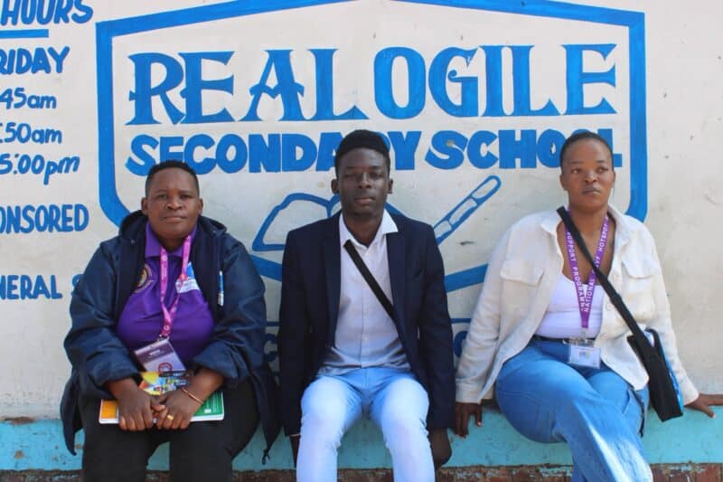 National Institute Community Development and Management’s Mavhungu Mohau, Lesedi Youth Batho foundation’s Ethan Madula, and Jabulile Zuma at Realogile Secondary School in Alexandra on September 10, 2026. Photo: Itumeleng Maloka