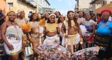 Young maidens proudly wearing their tradition attire in Alexandra during Mbali and Sizakele Mbele’s Umemulo in Alexandra on September 26, 2026.