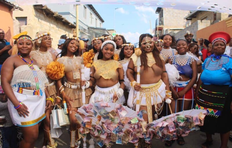 Young maidens proudly wearing their tradition attire in Alexandra during Mbali and Sizakele Mbele’s Umemulo in Alexandra on September 26, 2026.