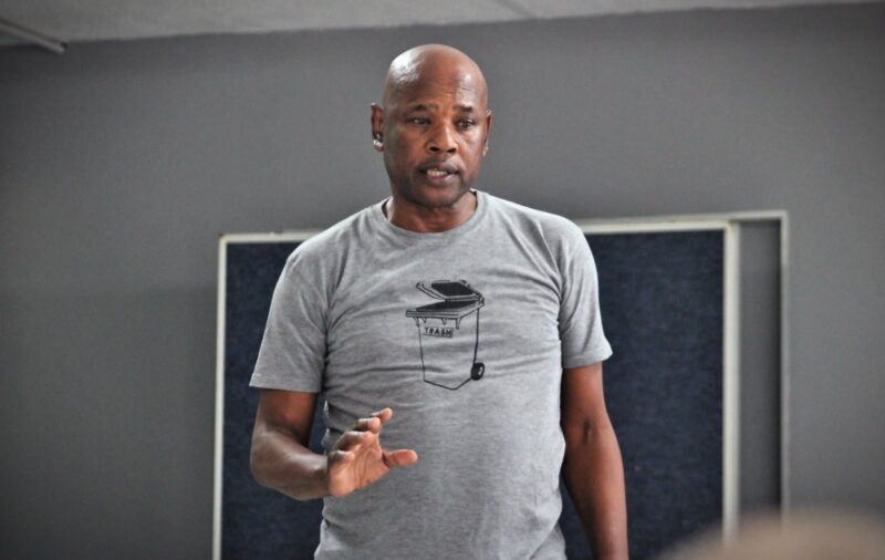 Veteran actor Bheki Mkhwane facilitates the first workshop in Alexandra on September 26, 2026