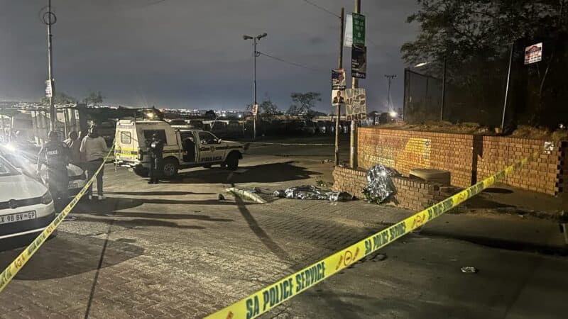 Police in Alexandra respond to a crime scene where two young people were shot and killed at the intersection of Alfred Nzo and 6th Avenue on October 5, 2026. Photo: Itumeleng Maloka