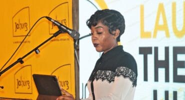 Johannesburg's economic development mmc Nomoya Mnisi addresses attendees at the launch of the Alexandra Automotive Hub in Marlboro on October 22, 2026. Photo: Itumeleng Maloka