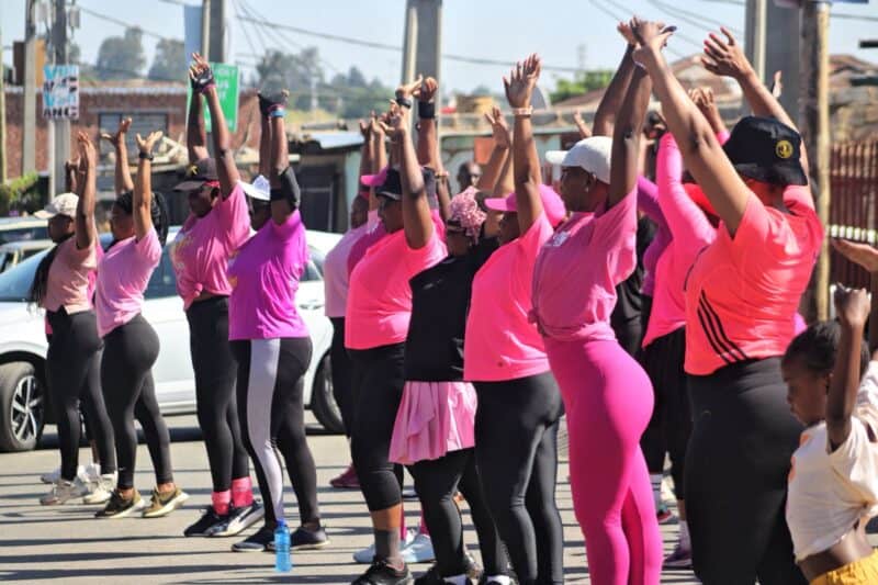 A group of Alexandra residents participate in the Alexandra aerobics cancer awareness event on October 24, 2026. Photo: Itumeleng Maloka