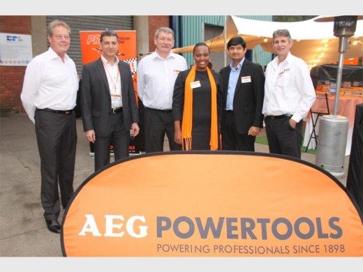 Claude Trogolo (national sales manager), Imtiaz Ahmed (deputy MD), Grant Vacy-Lyle (MD), Lindi Zulu (marketing manager), Usman Ghani (commercial director of AEG) and Sean Addinall (business development manager Southern Africa of AEG) at the launch of L&G Tools.