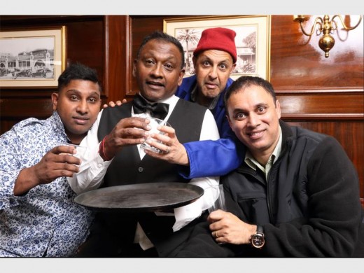 Melvyn David, Satchu Annamalai,  Henry Ramkissoon (standing) and Koobeshan Naidoo star in Lahnees Pleasure at Sibaya's iZulu Theatre from 5 to 7 August.