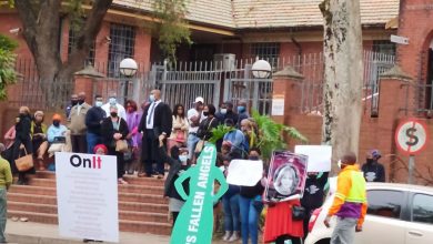 People protesting outside Pinetown Magistrates court