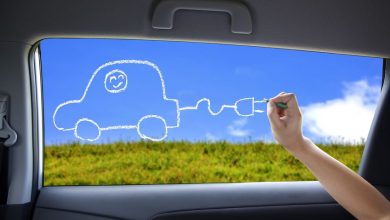 10296052 - hand drawing electric car concept on the car windows