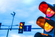 Traffic lights over urban intersection
