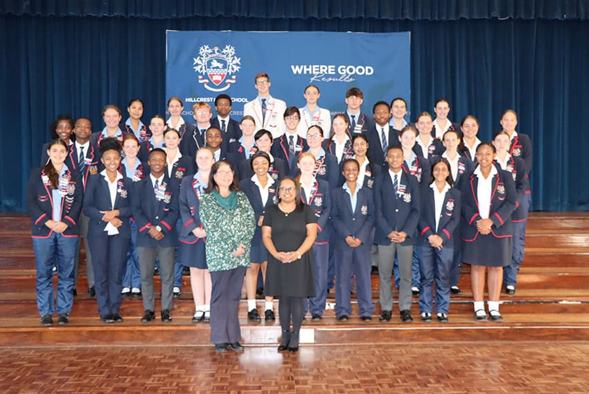 Hillcrest High School Honour Society – 2025. Learners are required to achieve an aggregate of 75% or above and three A symbols to be invited to the Honour Society, where they receive mentorship, assistance with application for tertiary educational opportunities and bursaries, as well as exposure to guest speakers from a variety of spheres.