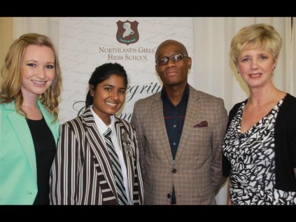 Dr Hayley Dutton (guest speaker), Anneline Albert (dux), Emmanuel Ntshangase (school governing body) and Ann Vat (principal) pictured at the post-awards function at the NGHS Speech Night and Prize Giving recently.