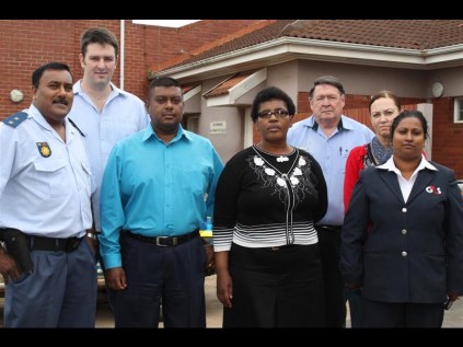 Local security companies attended Greenwood Park SAPS's monthly Security Forum Meeting. Lt Elvis Naidoo, Marshall Security's Tyron Powell, Chubb's Suren Naidoo, Lt Col Zethu Ngobese, Blue Security's Nick Pretorius, Riverhorse Valley Managers' Association's Celine Spies and G4S' Reena Moodley. 