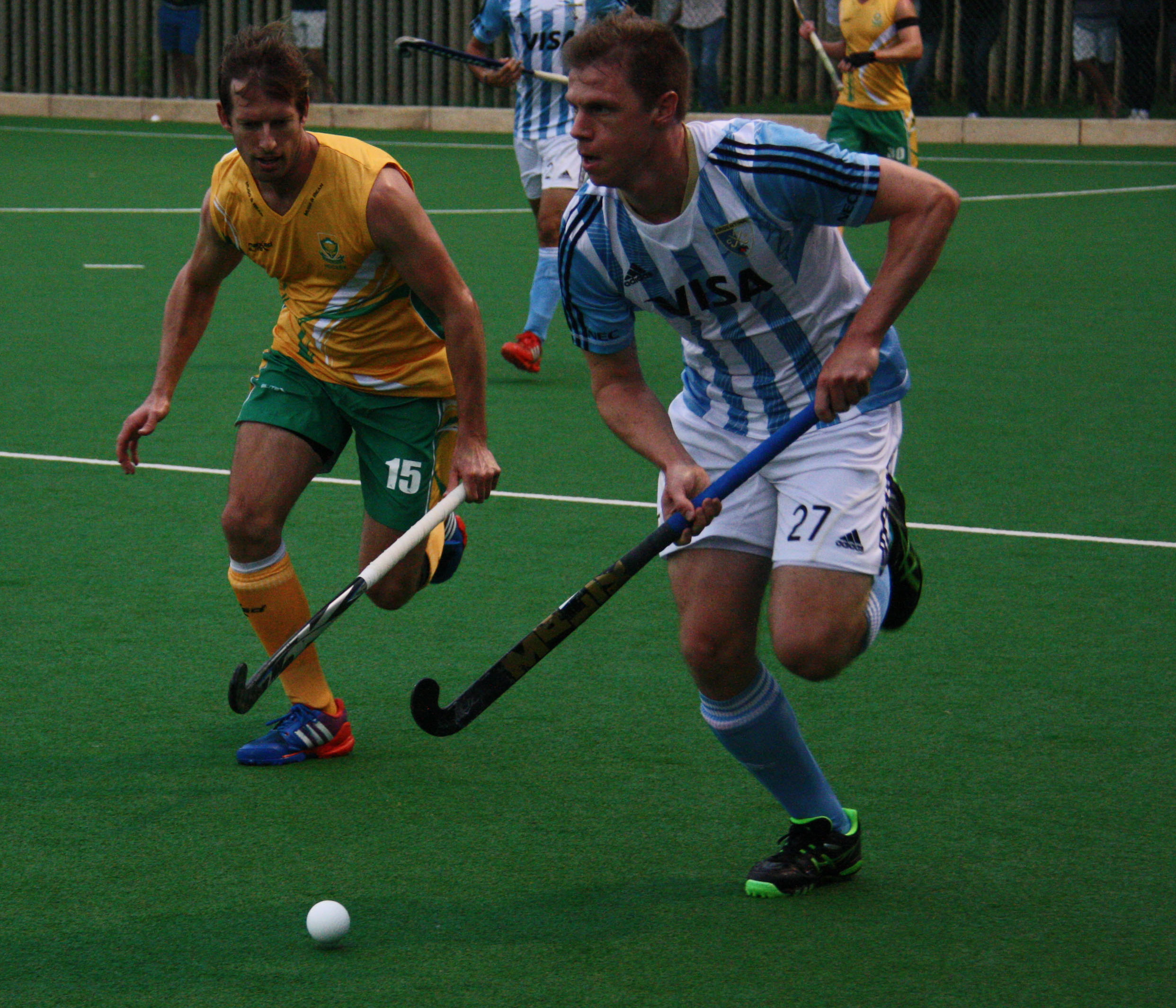 SA striker Craig Haley chases after Argentina's Lucas Rossi. The Argentinians claimed the series 5-0 and won the last game 2-1 in Pietermaritzburg.