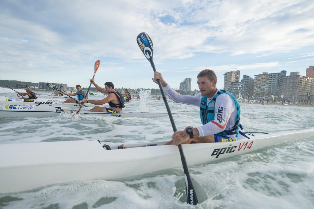 Hank McGregor (foreground) paddled to yet another victory in the Varsity College Surfski Series, moving him closer to the overall title. PHOTO: Anthony Grote (Gameplan Media)