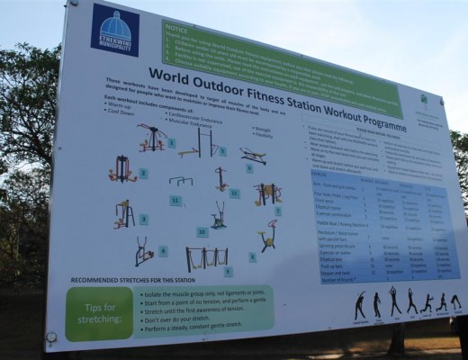 The massive outdoor sign, with plain English, erected at the site. 