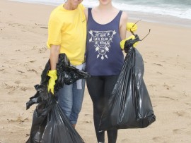 Lisa and Shelby Henry were among the volunteers lending a helping hand at the beach clean-up.