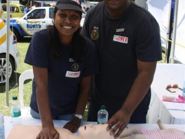 Cheryl Pillay and Donny Govender from Umhlanga Hospital helped residents how to perform CPR.