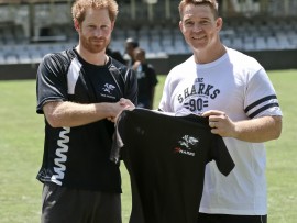 He was also given a Sharks jersey by Sharks CEO and former Springbok captain, John Smit. PHOTO: Howard Cleland