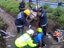 The rescue effort lasted for several hours as the inspector was lowered into the drain.