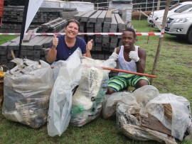 KZN Beach Clean-up founder and Durban North resident, Natalie Gorven, with David Torgius with just some of the bags or rubbish collected.