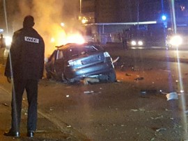 The car was allegedly involved in a drag race. PHOTO: Crisis Medical