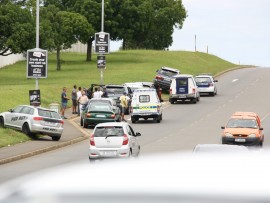 Several vehicles were caught in the crossfire.
