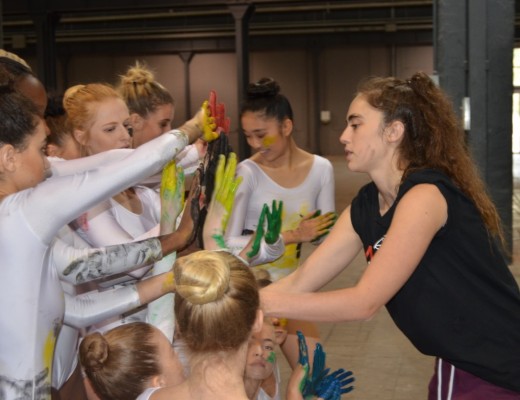 Jemma preparing her dancers for the video.