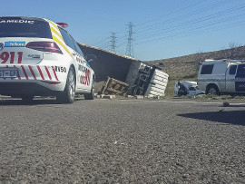 The impact caused the truck to overturn before the KwaMashu off-ramp.