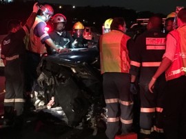 The Jaws of Life were used to free the passengers of the Toyota Conquest.