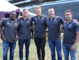Sharks players, Chiliboy Ralepelle, Jeremy Ward, Philip van der Walt, Jean Deysel and Cobus Reinach.