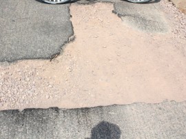 The pothole is quite wide and deep and is situated near the entrance to La Lucia Mall.