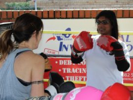 Trish Van Gogh and Juliet Nadarajan trade punches in one of the exercise routines.