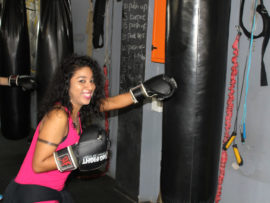 Durban & Coast SPCA member, Krystal Pretorius had fun with the hanging punching bags.