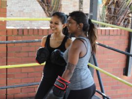 Elvira Sewpal and Kuvanya Naidoo take a breather from the boxing training.