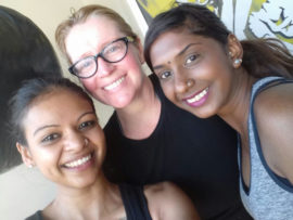 Elvira Sewpal and Kuvanya Naidoo with general manager of the SPCA, Caroline Smith.