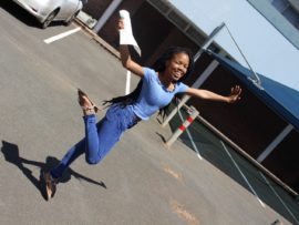 Nthabiseng Jali jumps for joy after her matric marks were released.