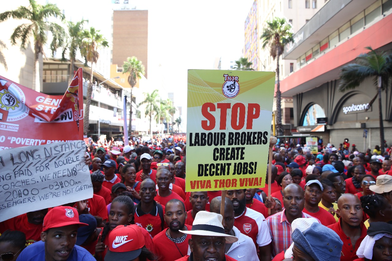SAFTU members protesting in Durban on 25 April 2018.