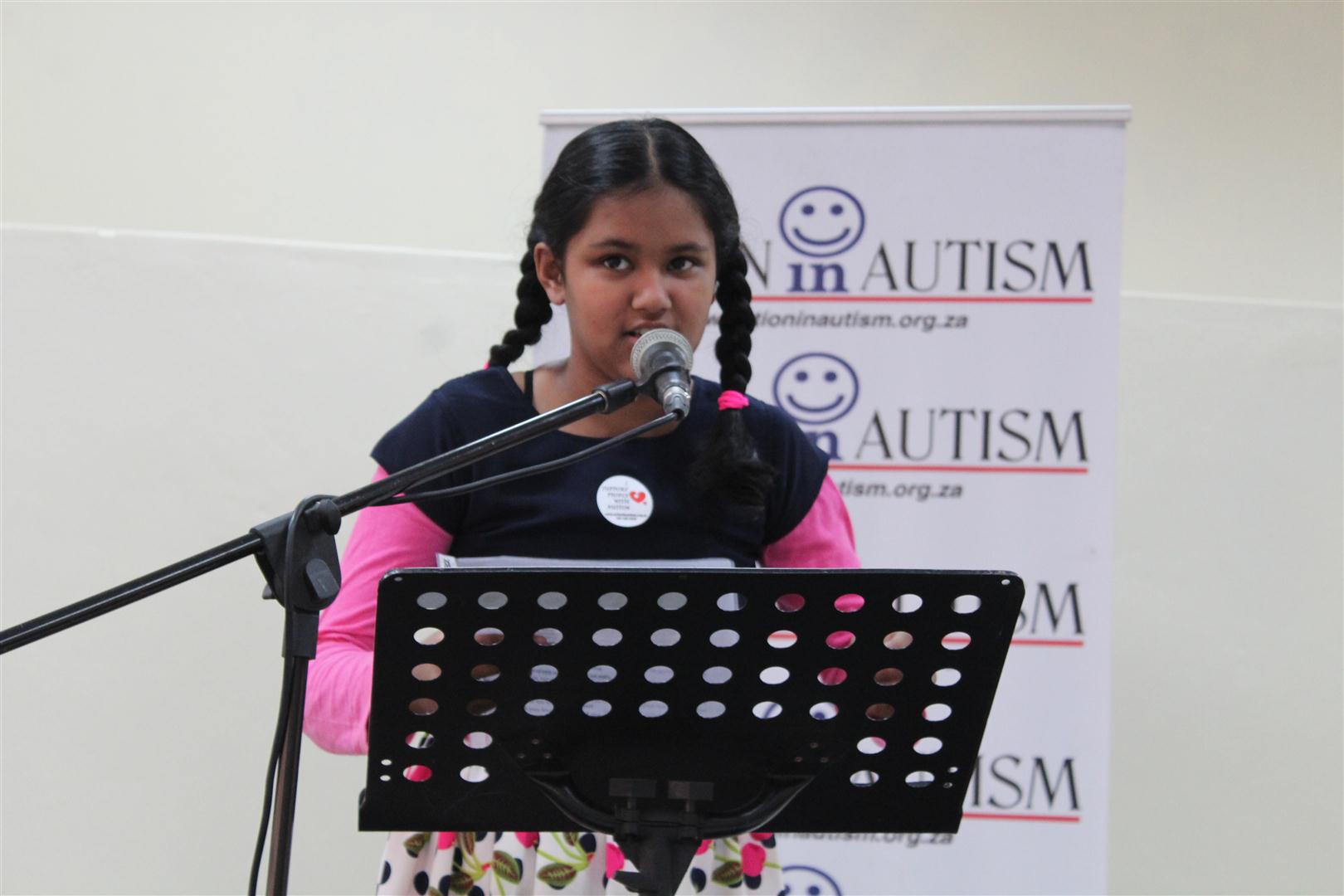 Zeigna Berta (10) speaking at the launch of the Action in Autism Centre in Parkhill last Saturday.