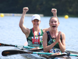 Christie Mackenzie (front) and Hayley Nixon raced to fourth place in the women's K2 race. PHOTO: Cam Hudson (Gameplan Media)