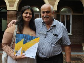 Francesca Stavrinou with her proud dad, Sotiris.